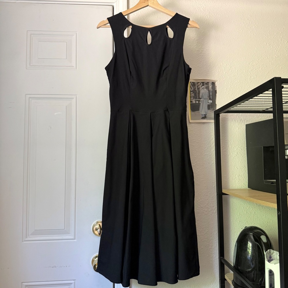 MISS LULO black cotton tear drop cut out sleeveless pinup mod retro midi dress
